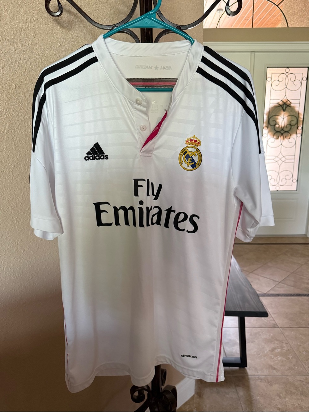 Adidas White and Pink ClimaCool Soccer Jersey Bale Real Madrid